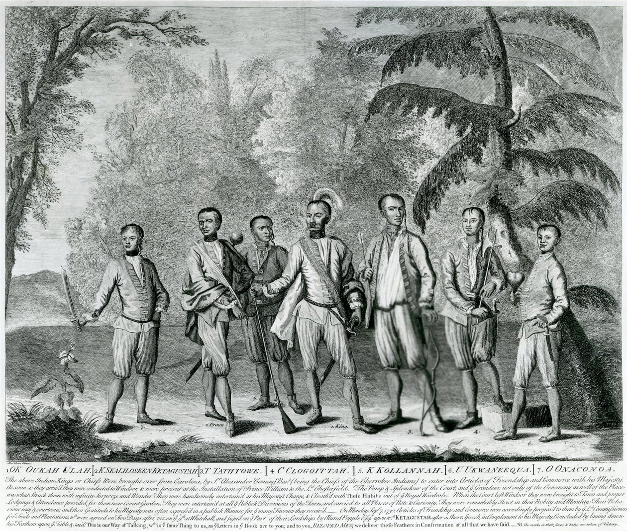Cherokee-Häuptlinge aus Carolina, ca. 1730 (Gravur) von English School