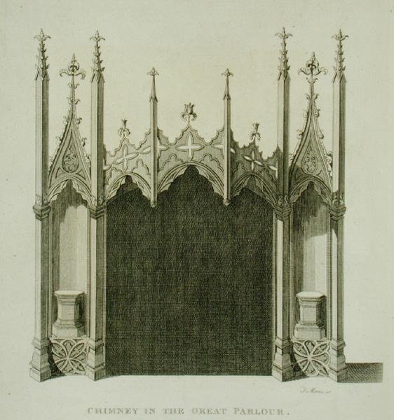 Kamin im großen Salon von Strawberry Hill, graviert von T. Morris, aus 