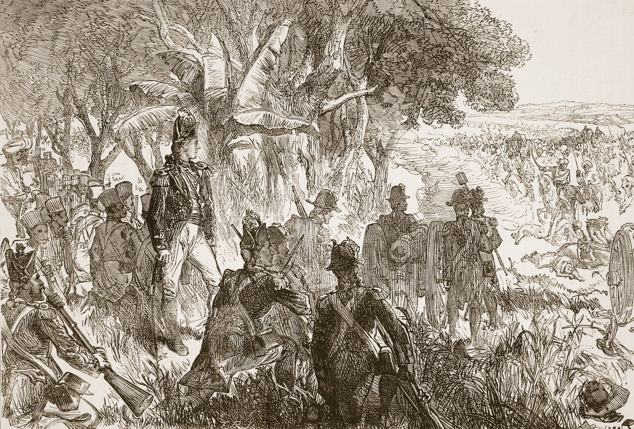 Clive bei Plassey, Illustration aus Cassells Illustrierter Geschichte Indiens von James Grant, veröffentlicht 1879 von English School
