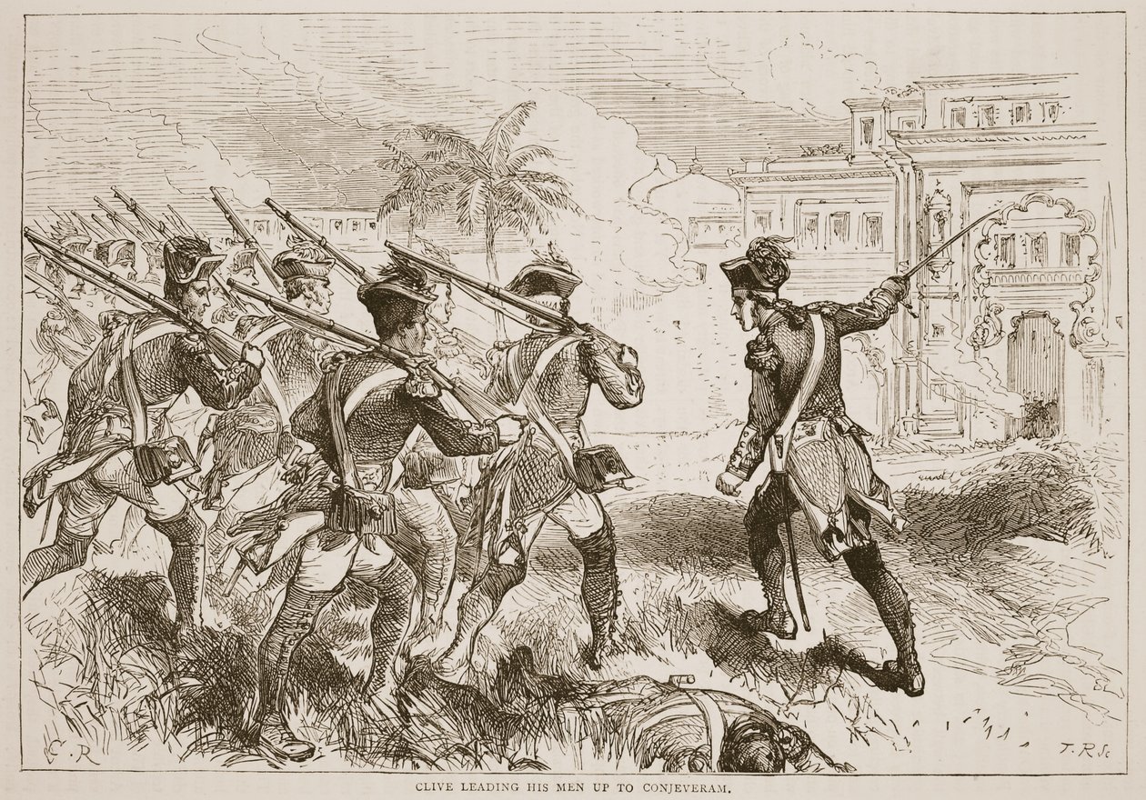 Clive führt seine Männer nach Conjeveram, Illustration aus Cassells Illustrierter Geschichte Indiens von James Grant, veröffentlicht 1879 von English School