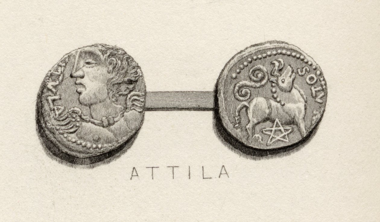 Münze aus der Ära von Attila, König der Hunnen von English School