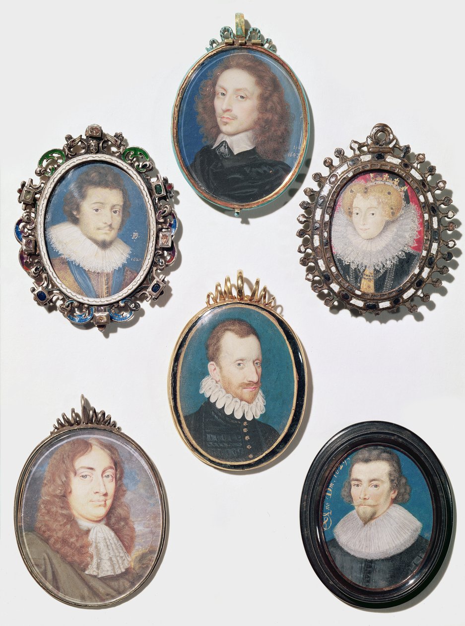 Sammlung von Miniaturen, LtoR, obere Reihe: Friedrich V (1596-1632) Kurfürst von der Pfalz, König von Böhmen von English School