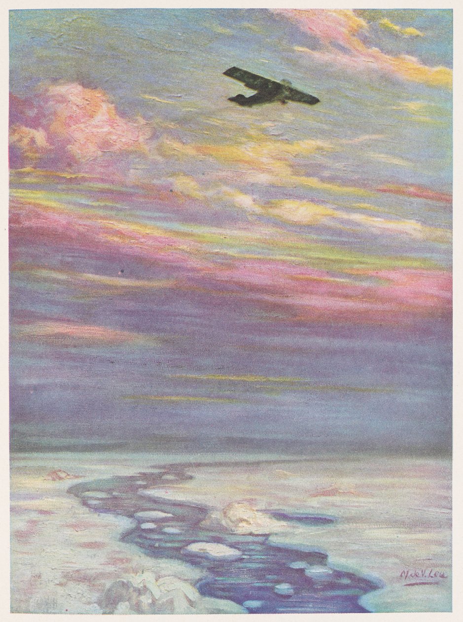 Kommandant Richard E. Byrd fliegt in seinem Monoplane über den Nordpol von English School