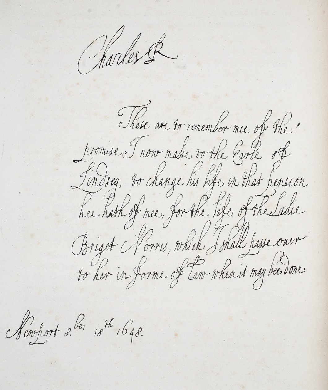 Kopie eines Briefes von Charles II., 1648 von English School