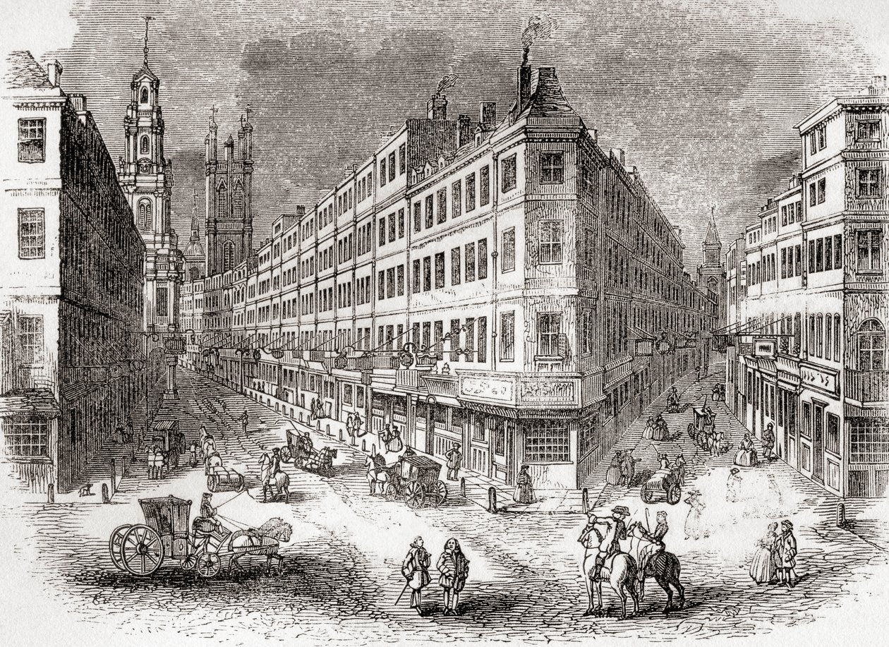 Cornhill, The Exchange und Lombard Street, London, England Mitte des 19. Jahrhunderts, aus Old England: A Pictorial Museum, veröffentlicht 1847 von English School