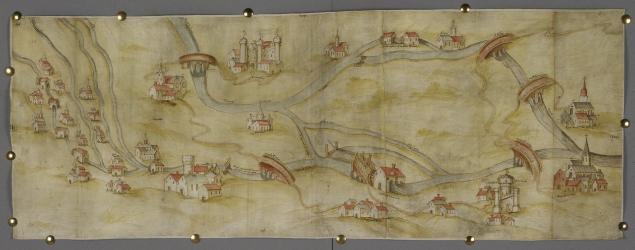 Karte des Flusses Trent und seiner Nebenflüsse zwischen Nottingham und Newark, c.1540 von English School