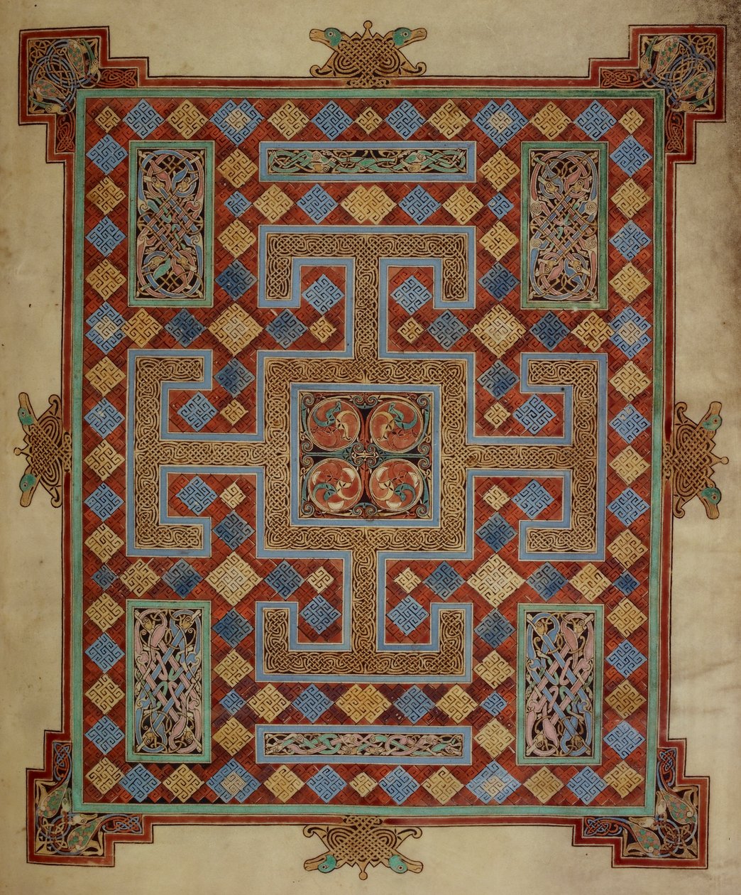 Cotton Nero D. IV, f.138v Teppichseite, die das Lukasevangelium einführt, aus den Lindisfarne Gospels, 710-21 (Pergament) von English School