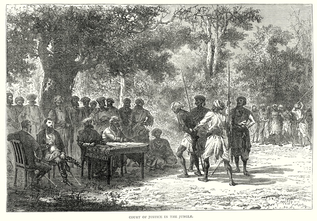 Gerichtshof im Dschungel (Gravur) von English School