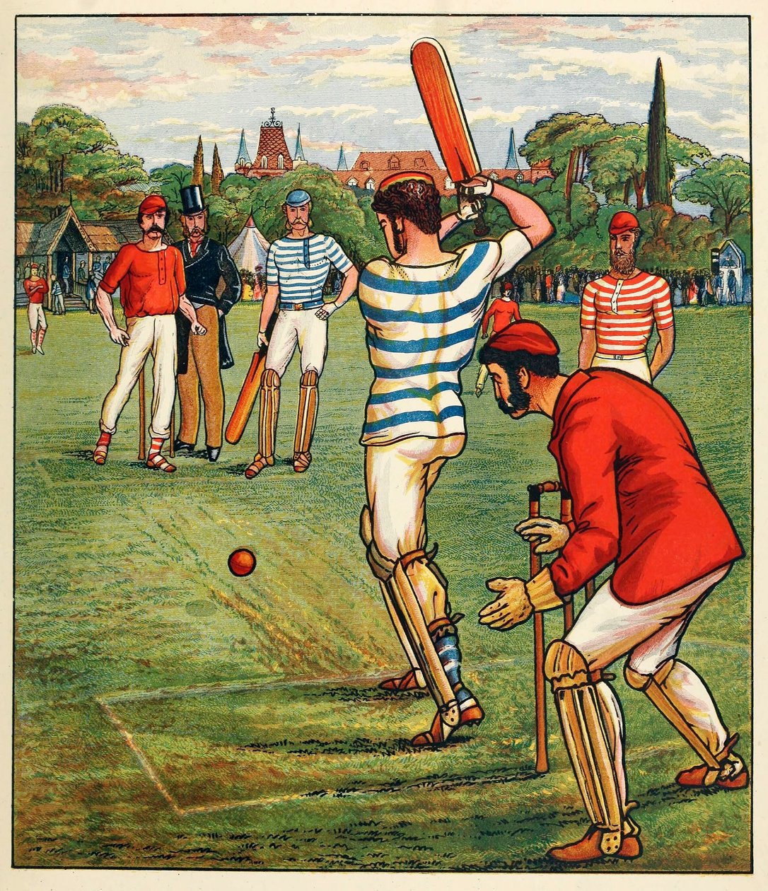 Cricket, aus Britische Sportarten und Spiele, veröffentlicht ca. 1880 von English School