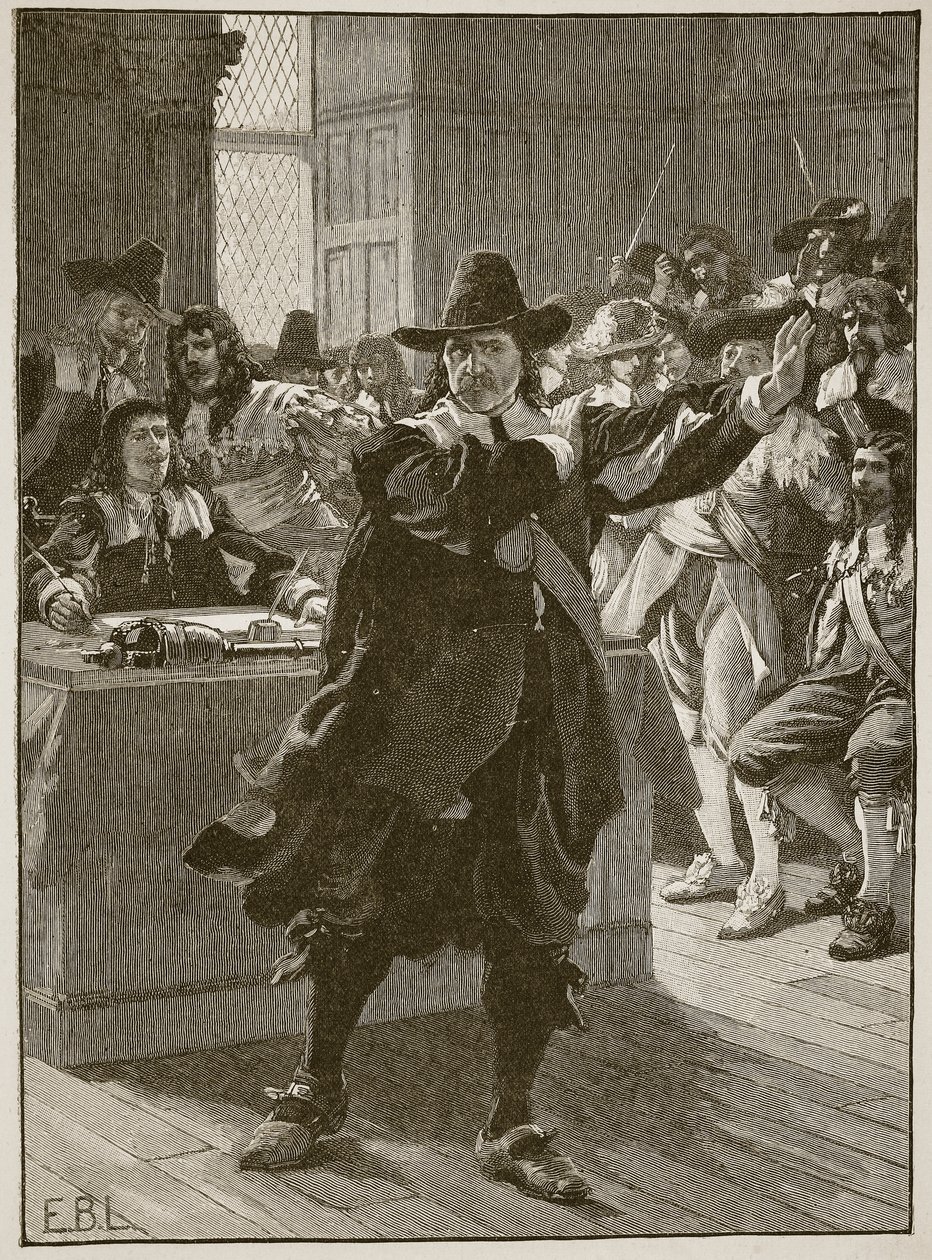 Cromwell spricht das letzte Mal vor dem Langen Parlament, Illustration aus Cassells Illustrierter Geschichte Englands von English School