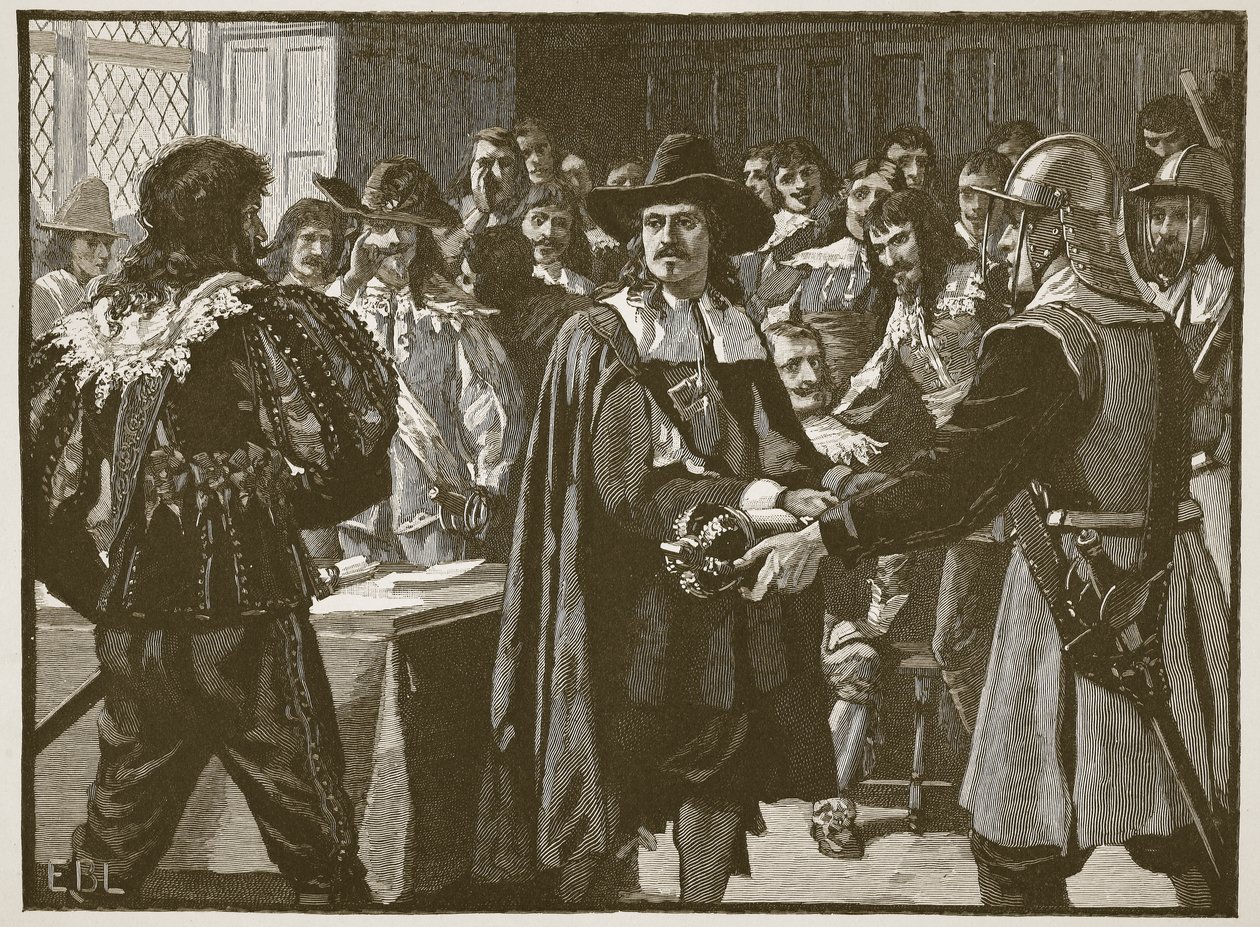 Cromwell löst das Lange Parlament auf, Illustration aus Cassells Illustrierter Geschichte Englands von English School