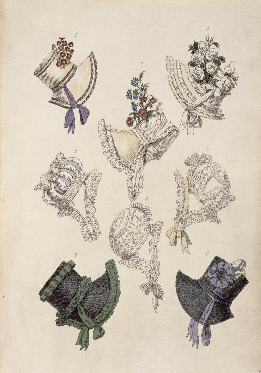 Tageshüte, Modeplatte aus Ackermanns Repository of Arts von English School