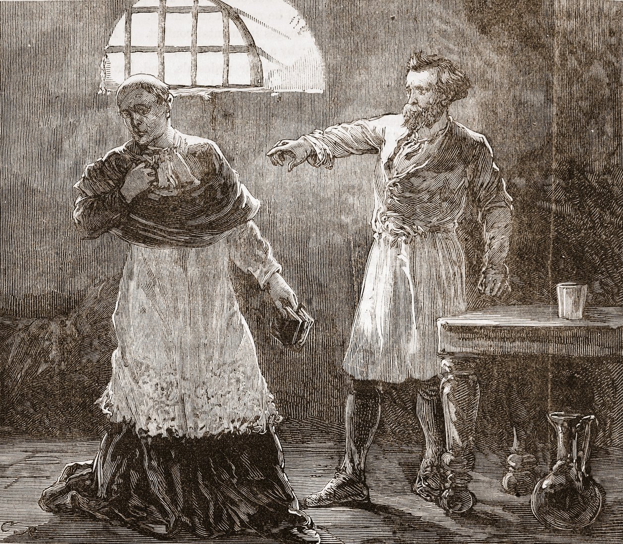 Denis tadelt den Bischof von Meaux, Illustration aus Die Geschichte des Protestantismus von James Aitken Wylie, veröffentlicht 1878 von English School