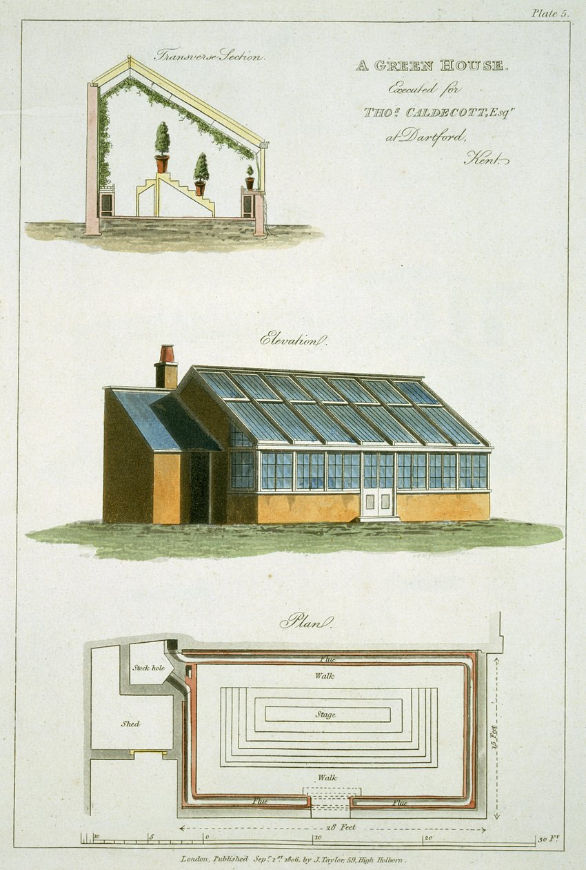 Entwurf für ein Gewächshaus, ausgeführt für Thomas Caldecott in Dartford, Kent, 1806 von English School