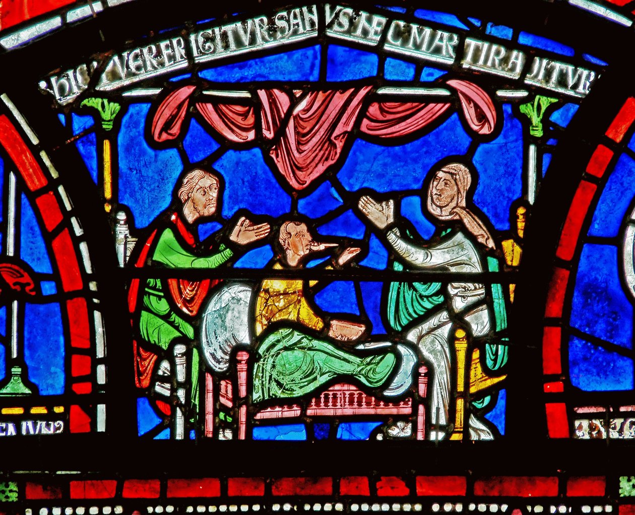 Detail aus dem Wunderfenster, das die Geschichte von Jordan Fitzeisulf darstellt von English School
