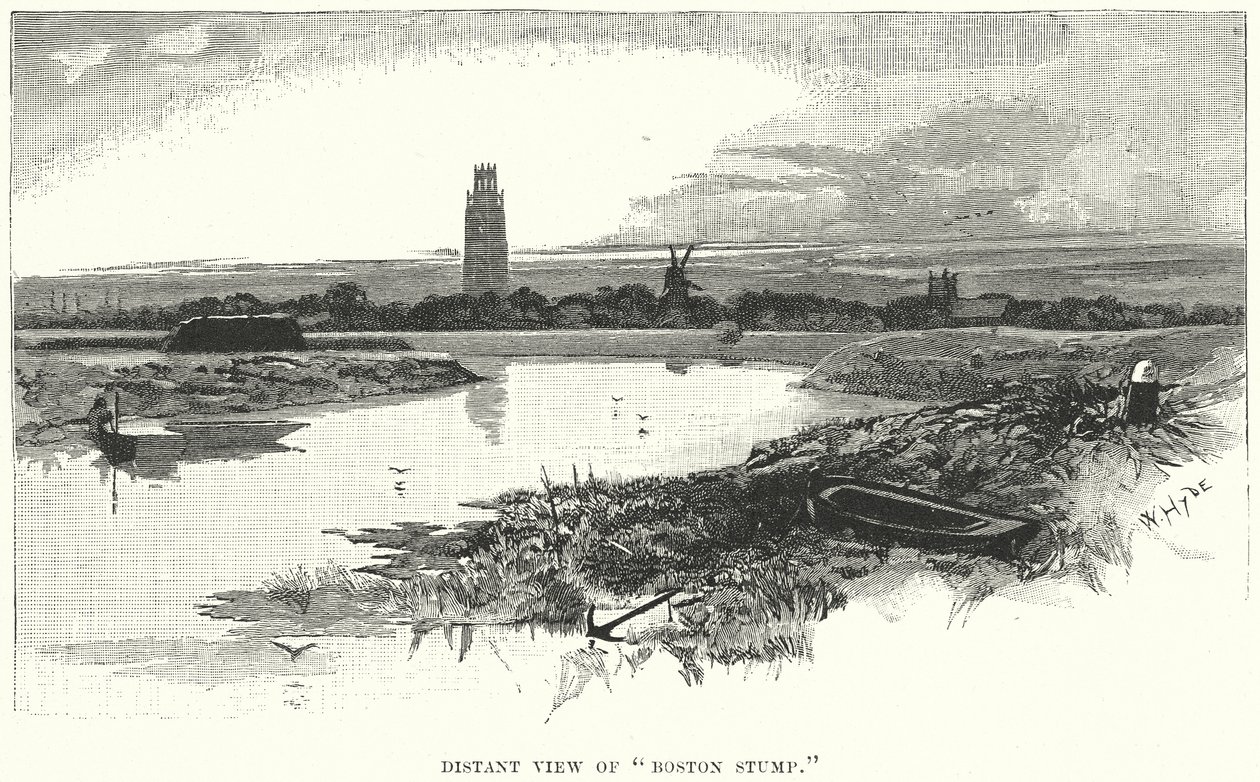 Fernansicht des "Boston Stump" (Gravur) von English School