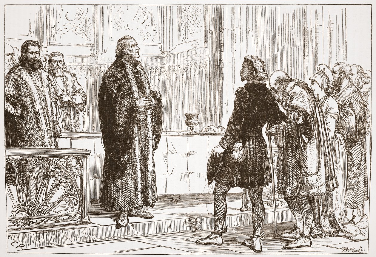 Dr. Haller verteilt das Abendmahl in der Berner Kathedrale, Illustration aus The History of Protestantism von James Aitken Wylie, veröffentlicht 1878 von English School