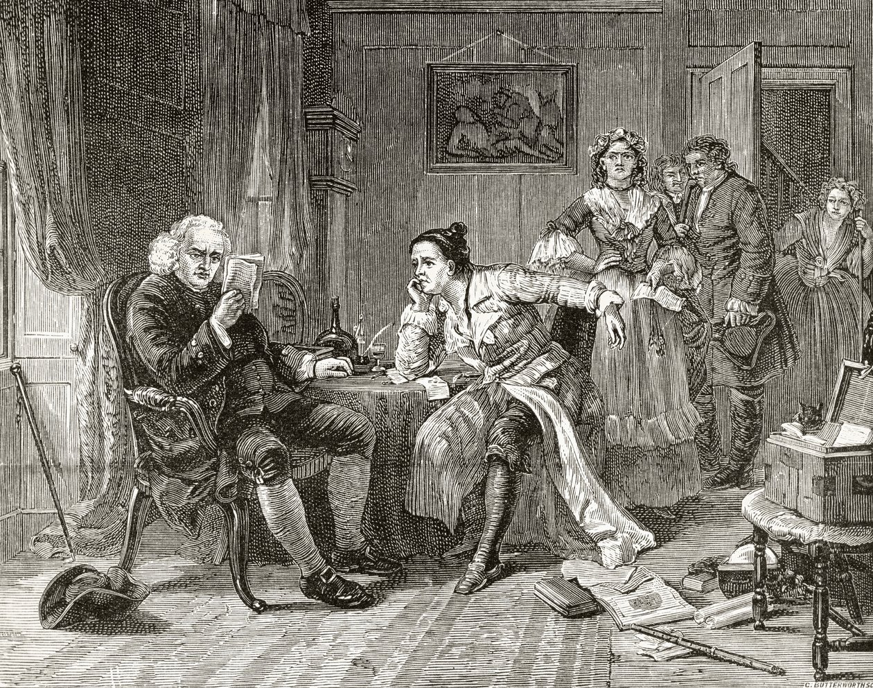 Dr. Samuel Johnson liest das Manuskript von 