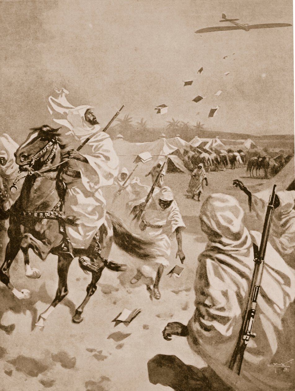 Abwurf von Flugblättern auf die Araber während des Italo-Türkischen Krieges, 1911-12 von English School
