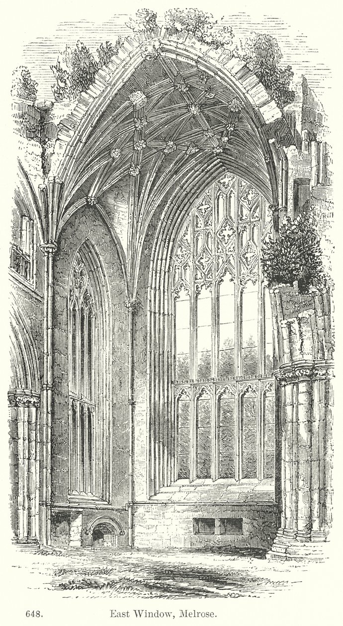 Ostfenster, Melrose (Gravur) von English School