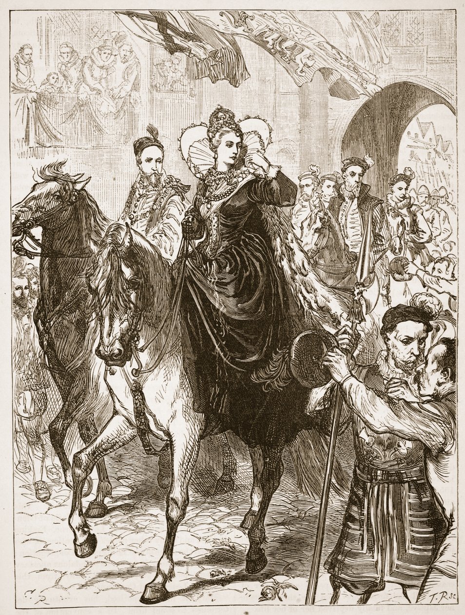 Elisabeths öffentlicher Einzug in London, Illustration aus Cassells Illustrierter Geschichte Englands von English School