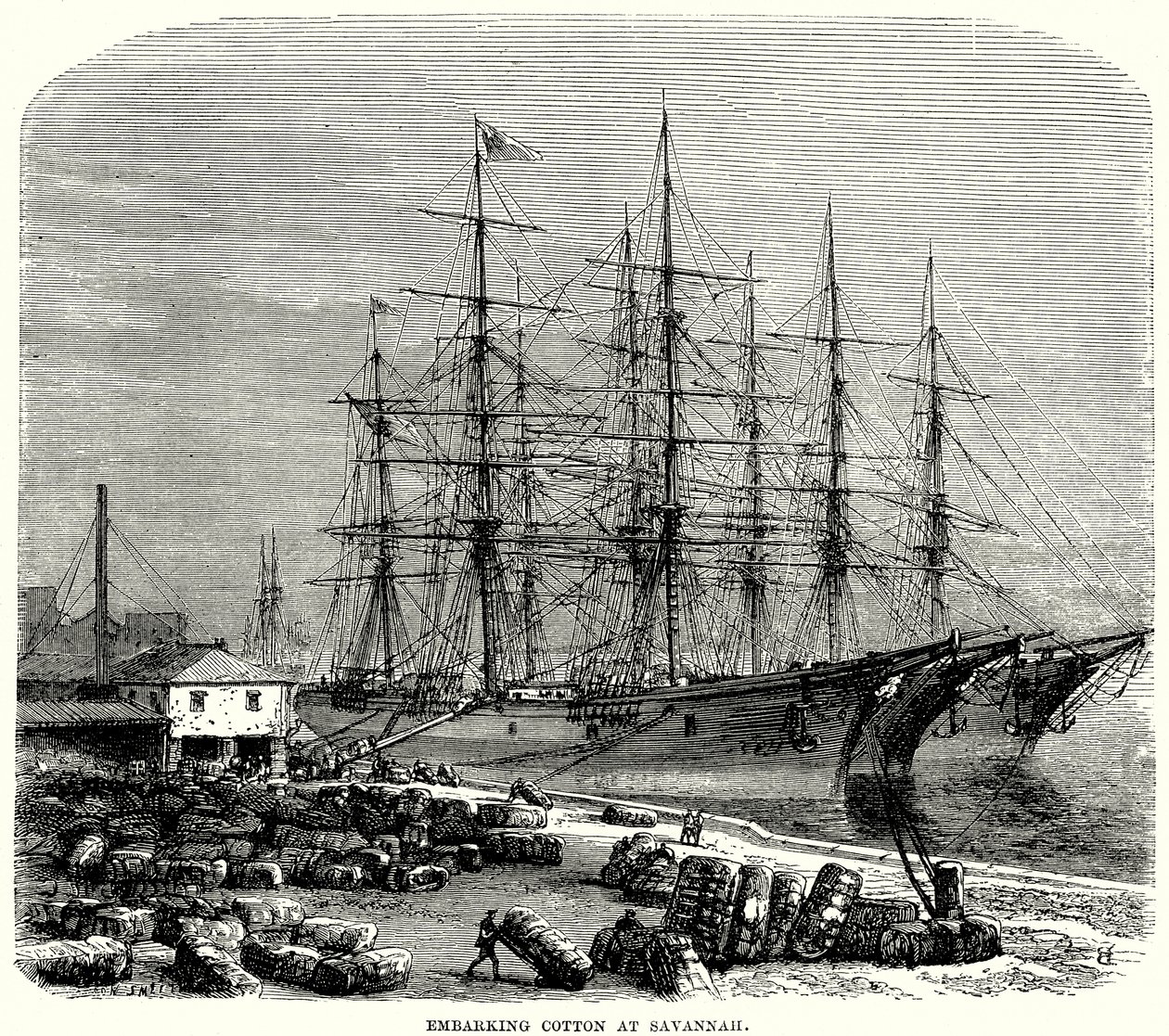 Verladung von Baumwolle in Savannah (Gravur) von English School