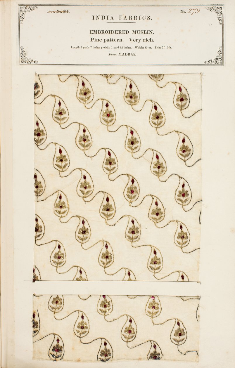 Bestickte Musselinprobe aus Madras, aus The Collection of the Textile Manufacturers of India, von John Forbes Watson, veröffentlicht 1866 von English School