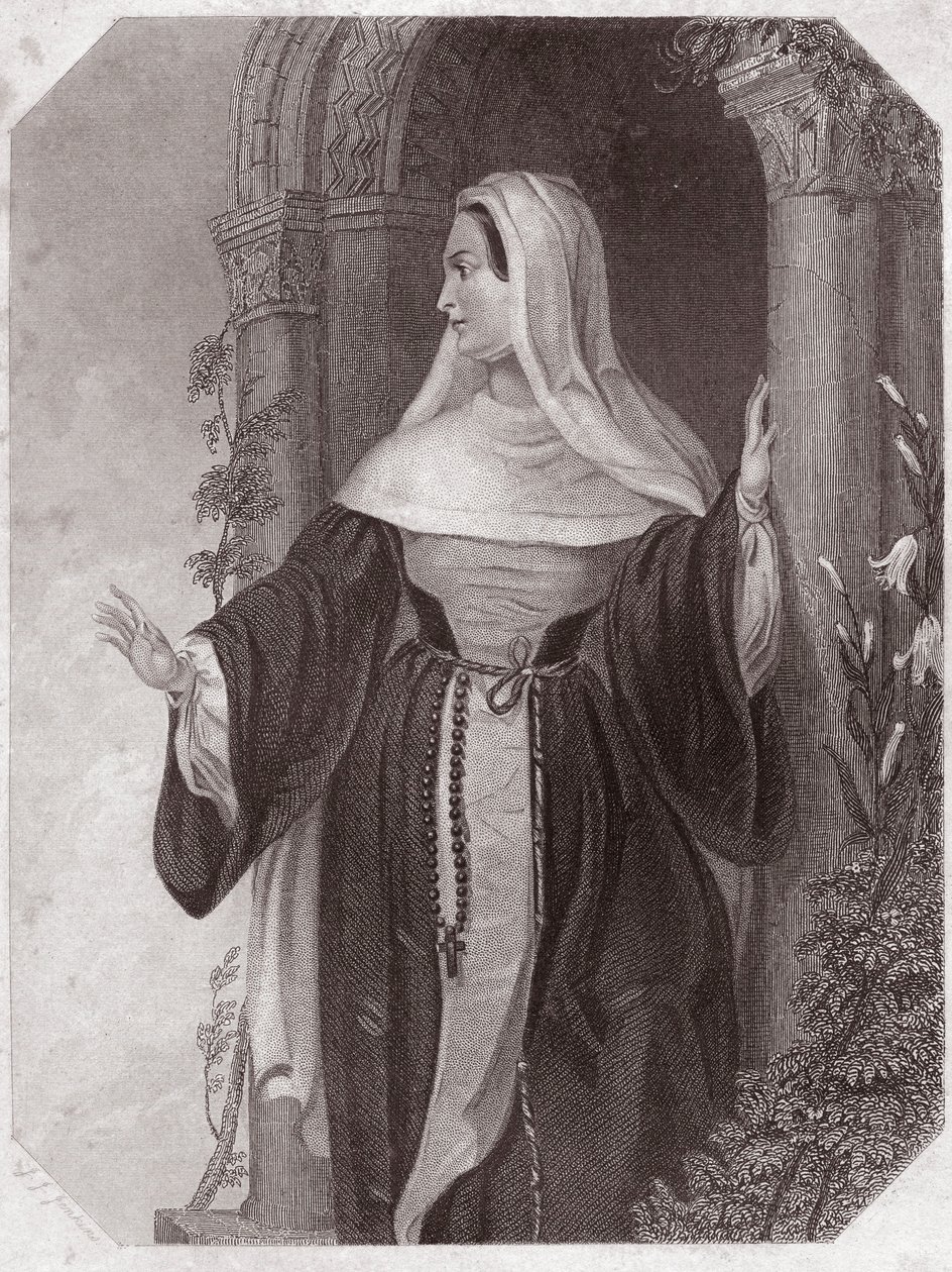 Emilie, Frau von Aegeon, Äbtissin einer Gemeinschaft von Ephesus (Die Komödie der Irrungen) - Galerie der Frauen von Shakespeare, Sammlung von fünfundvierzig ernsten Porträts von frühen Londoner Künstlern, bereichert mit kritischen und literarischen Anmerk von English School