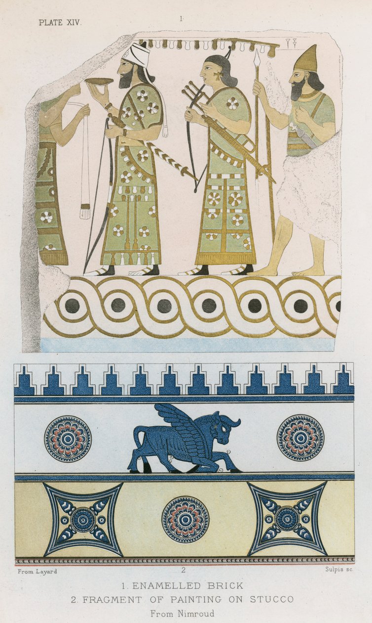 Emailleziegel, Fragment eines Gemäldes auf Stuck, Nimrud von English School
