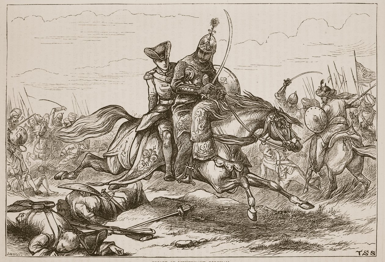 Flucht von Leutnant Goreham, Illustration aus Cassells Illustrierter Geschichte Indiens von James Grant, veröffentlicht 1879 von English School