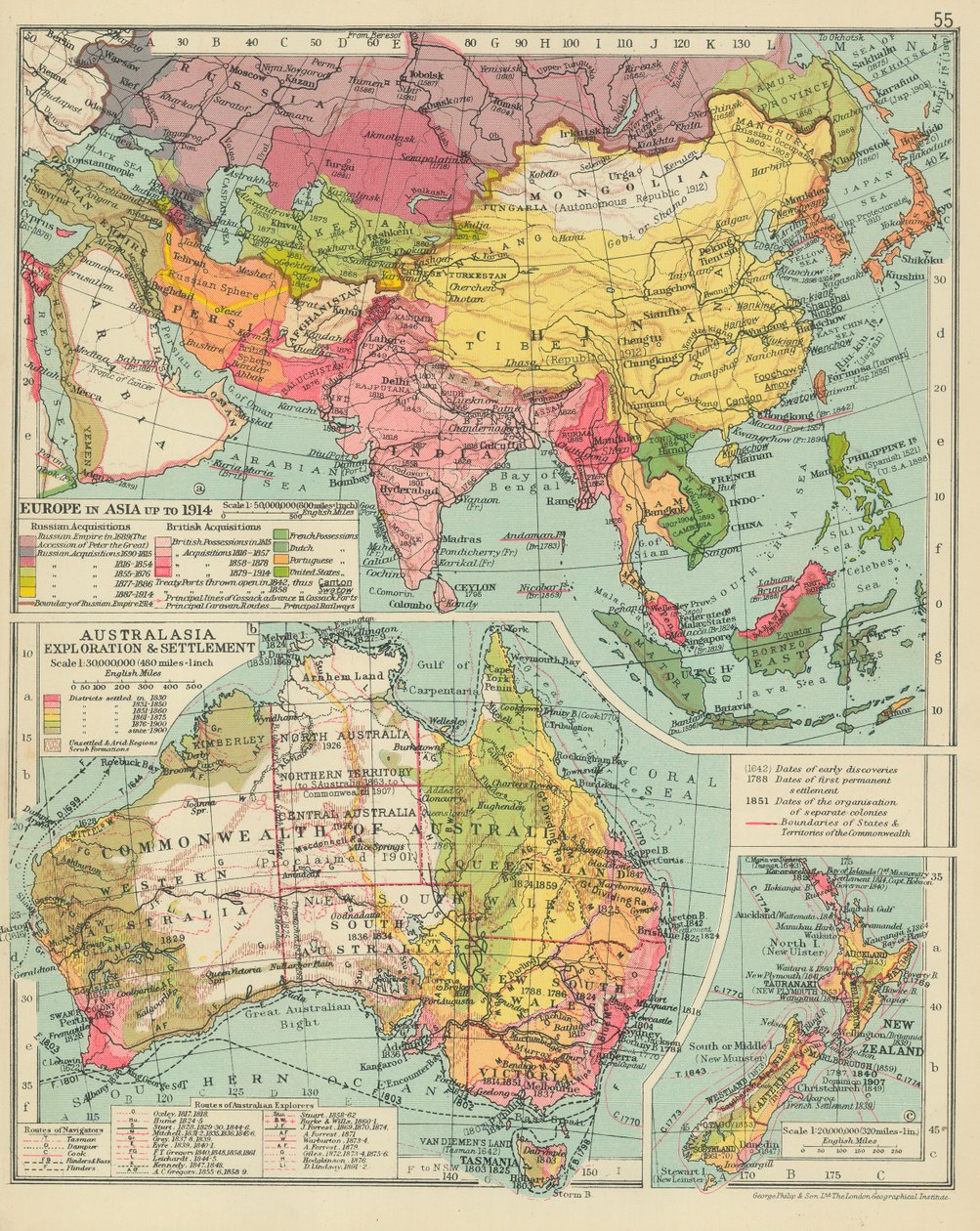 Europa in Asien bis 1914. Australische Erkundung und Besiedlung (Farblithografie) von English School