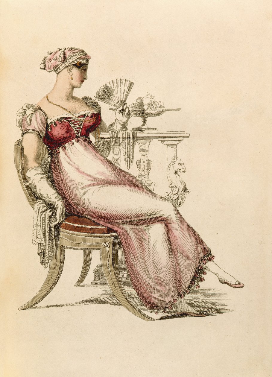 Abendkleid oder Ballkleid, Modeplatte aus Ackermanns Repository of Arts von English School