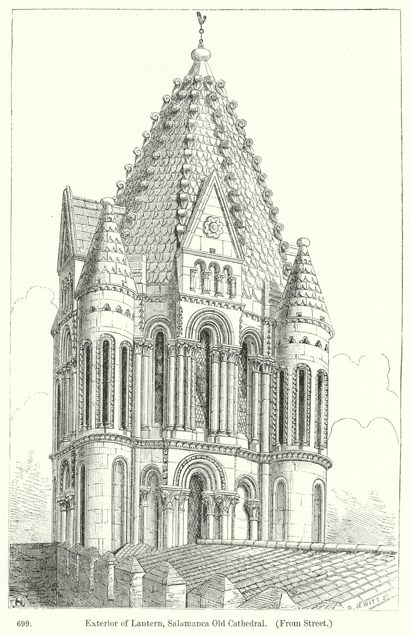 Außenansicht der Laterne, Alte Kathedrale von Salamanca (Gravur) von English School