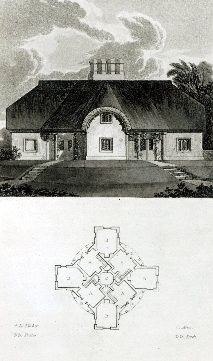 Vier Cottages, 1818 von English School