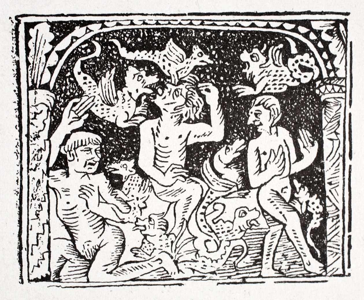 Viertes: Lazarus beschreibt, was er in der Hölle gesehen hat - ein schrecklicher Korb mit Schlangen, die Körper beißen und angreifen von English School