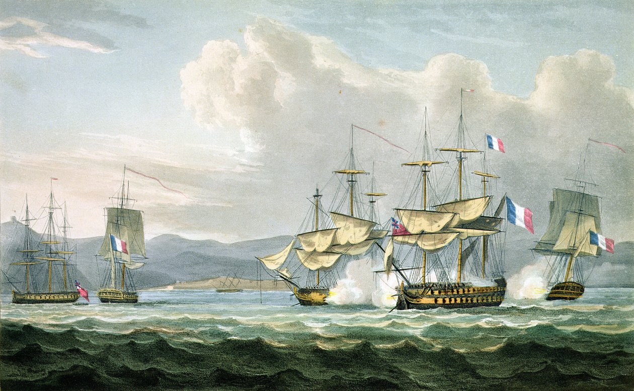 Fregattenaktion in Vizagapatam Roads, vor Indien, 18. September 1804, graviert von T. Sutherland für The Naval Chronology of Great Britain von J. Ralfe, veröffentlicht 1820 von English School