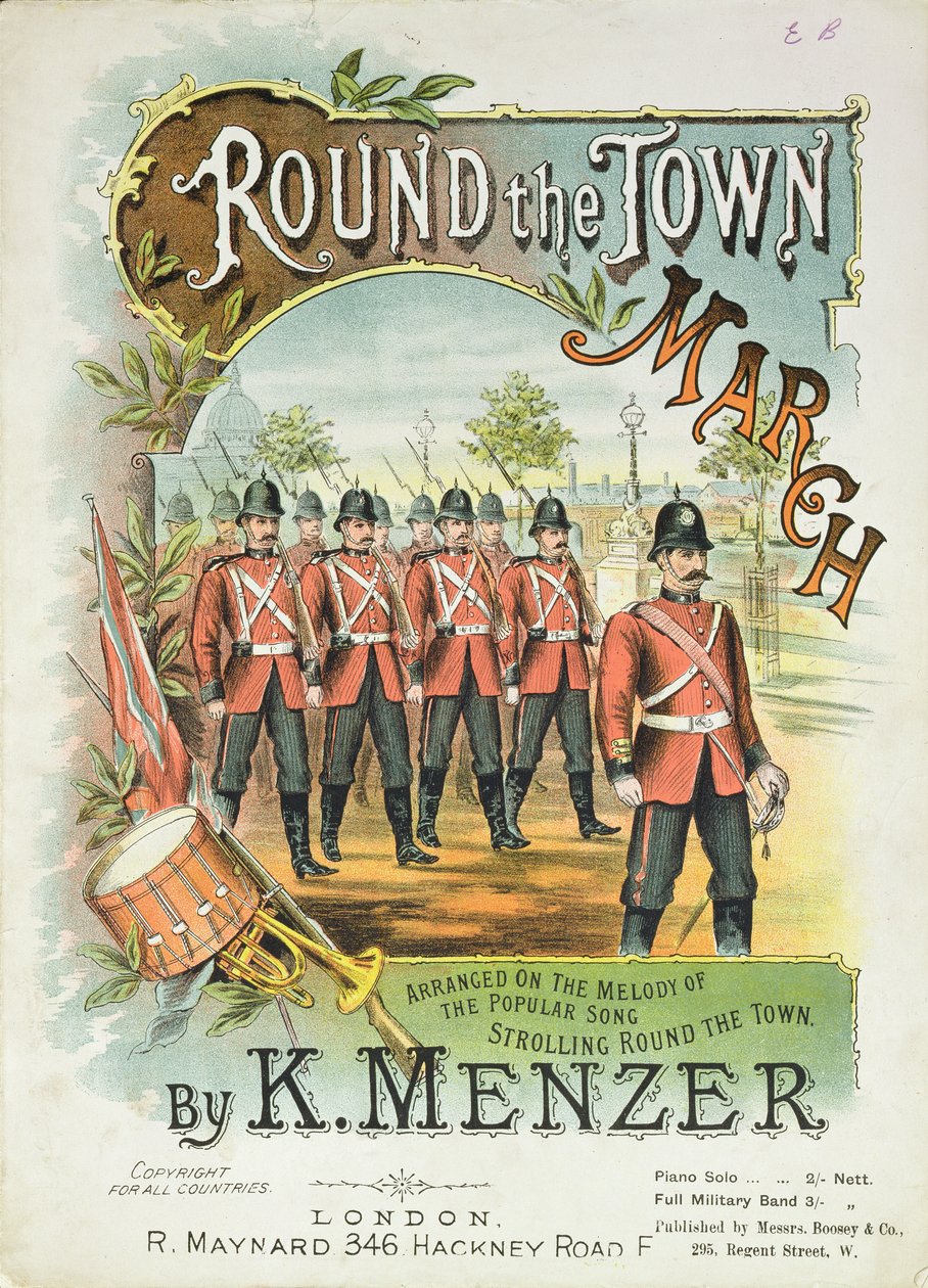 Titelseite der Partitur für Round the Town March von K. Menzer von English School