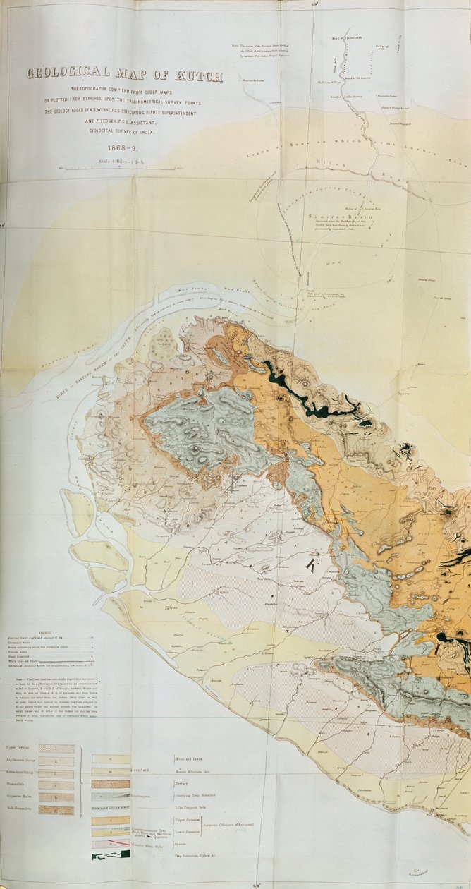Geologische Karte der Kutch-Region von Indien, Geologischer Dienst von Indien 1868-69 von English School