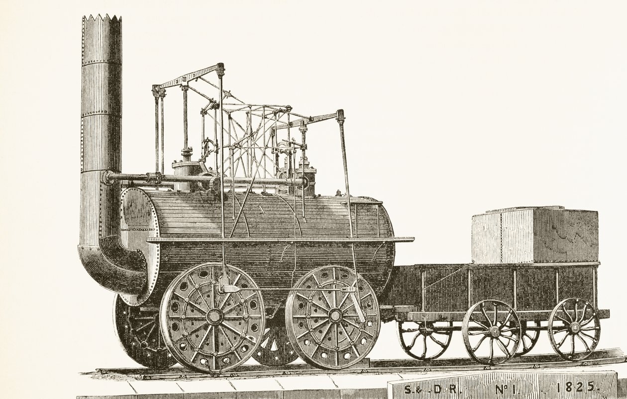 George Stephensons Zug von 1825, aus The National and Domestic History of England von William Hickman Smith Aubrey (1858-1916) veröffentlicht in London, ca. 1890 von English School