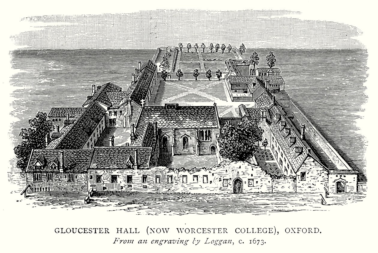 Gloucester Hall (jetzt Worcester College), Oxford (Gravur) von English School