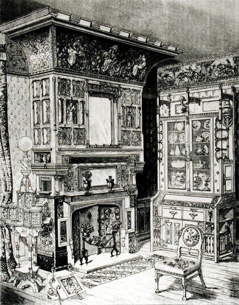 Gotischer Schrank und ein reich verzierter Kamin von Cox & Sons für Philadelphia von English School