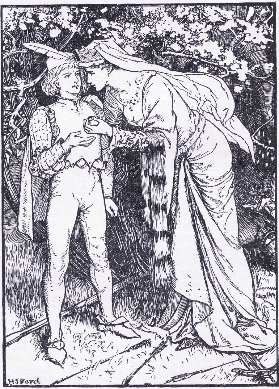 Guenevere schickt ihren Pagen zu Lancelot um Hilfe, Illustration aus 