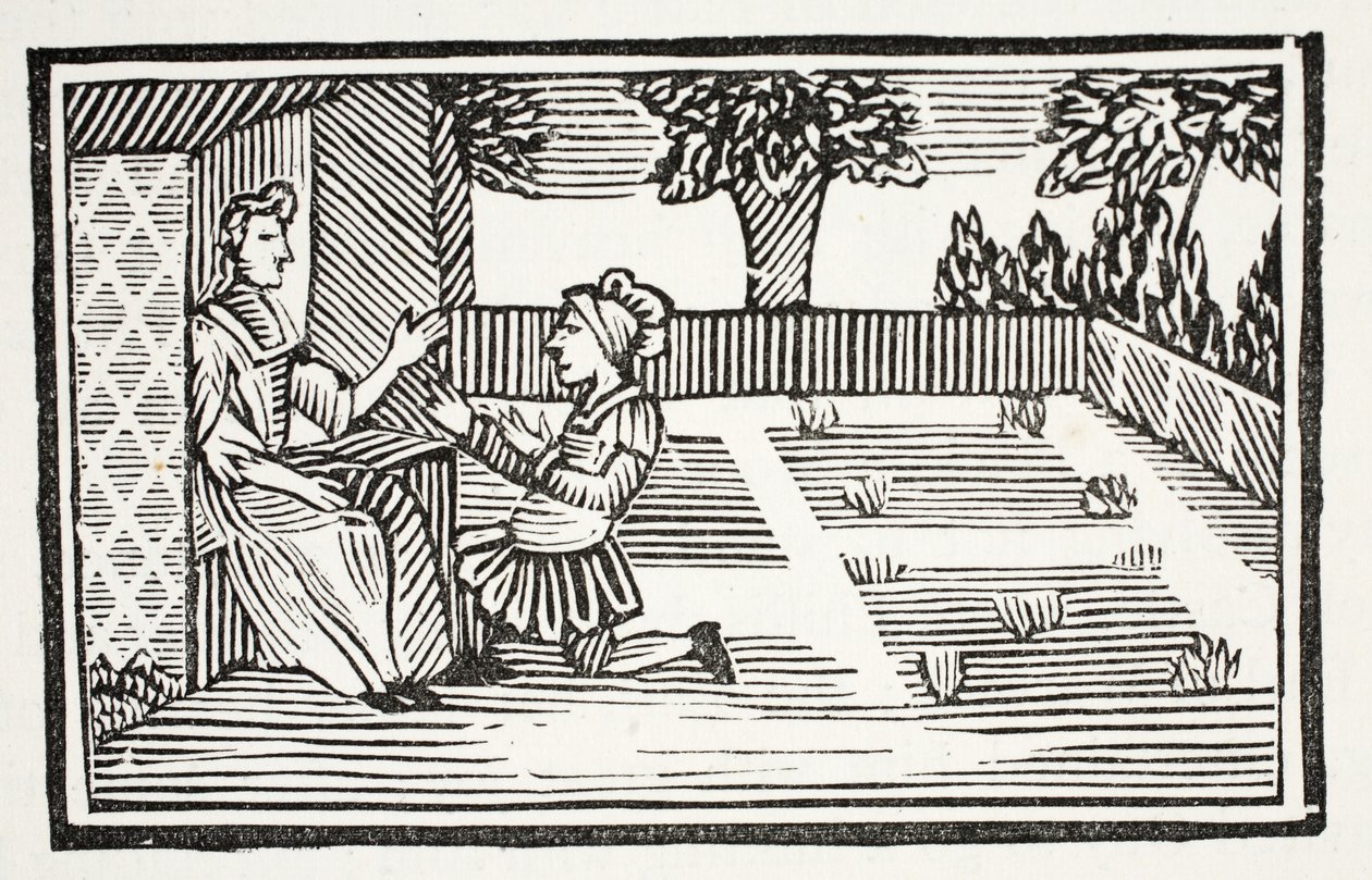 Guy umwirbt Fair Phillis, Illustration aus Chap-books des achtzehnten Jahrhunderts von John Ashton, veröffentlicht 1882 von English School