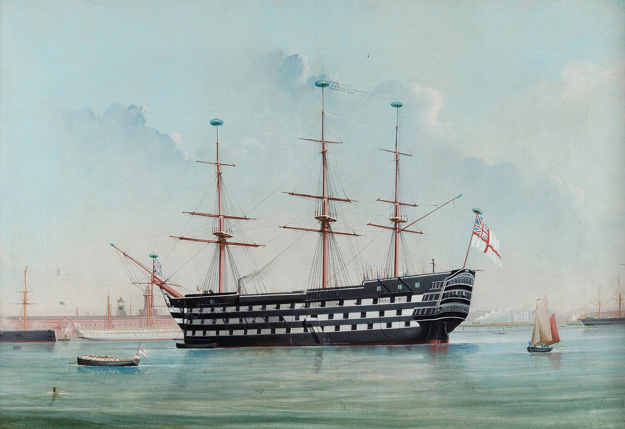 HMS Victory im Hafen von Portsmouth, ca. 1860 von English School