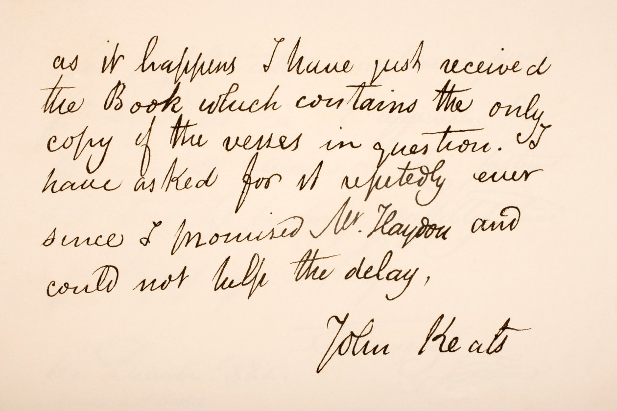 Handschrift und Unterschrift von John Keats von English School