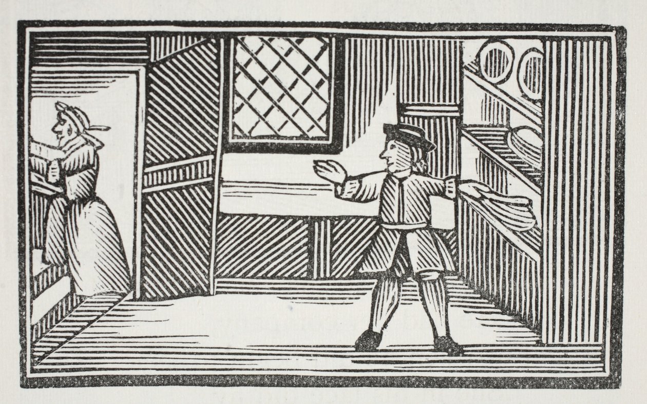 Er ging in die Speisekammer und bediente sich am Brot und Butter, Illustration aus Chap-books des achtzehnten Jahrhunderts von John Ashton, veröffentlicht 1882 von English School