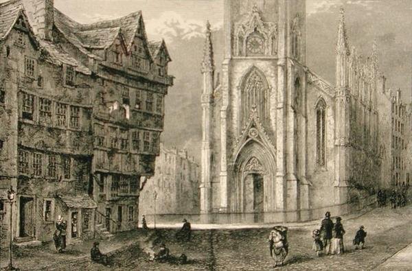 Kopf von West Bow, mit der Assembly Hall in den mittleren 1800er Jahren, aus 
