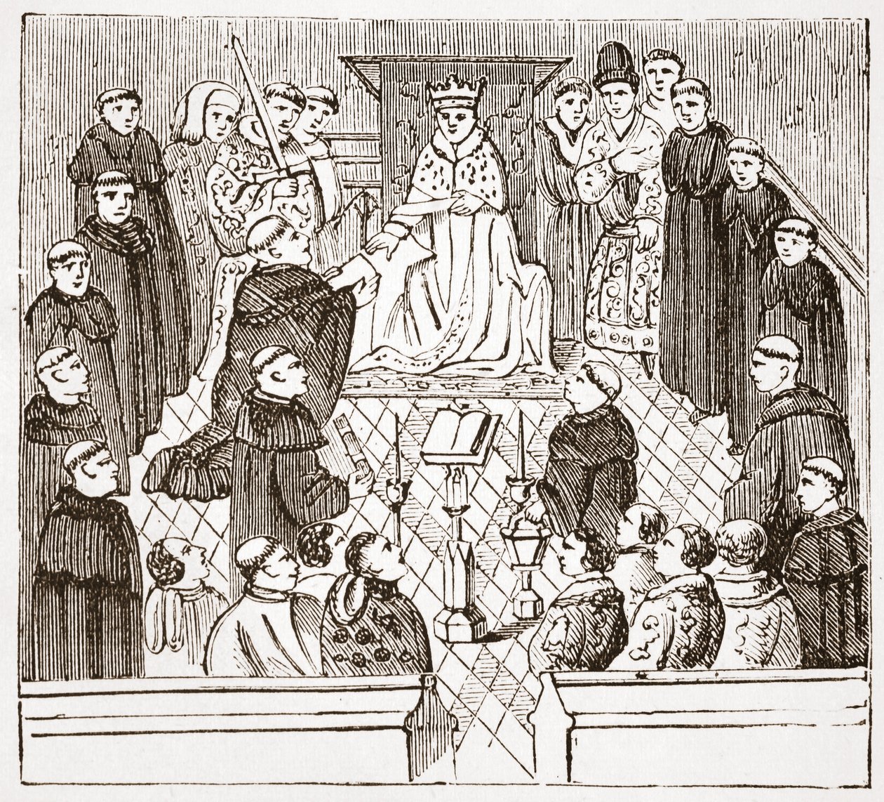 Heinrich V. und sein Parlament (aus den Harleian Manuskripten im British Museum), Illustration aus Die Geschichte des Protestantismus von James Aitken Wylie, veröffentlicht 1878 von English School