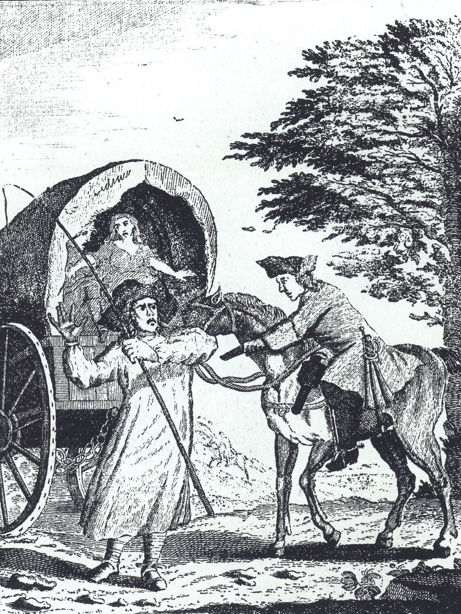 Straßenräuber John Cottington beraubt einen Armeewagen auf dem Shotover Hill (Stich) von English School