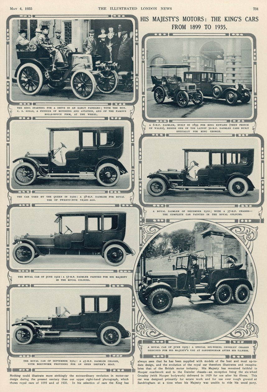 Die Autos Seiner Majestät: Die Autos von König George V. von 1899-1935, aus The Illustrated London News, 4. Mai 1935 von English School